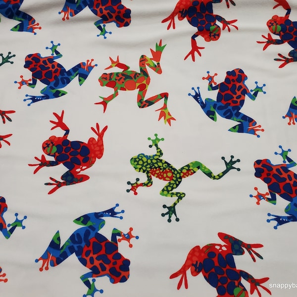Flannel Fabric - Colorful Frog on White - By the yard - 100% Cotton Flannel
