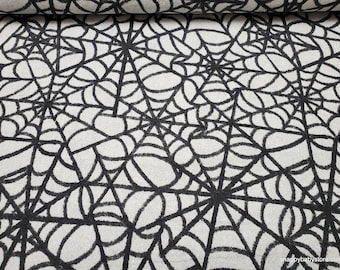Flannel Fabric - Spider Web on Gray Speckled Background - By the Yard - 100% Cotton Flannel
