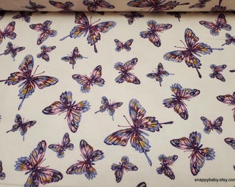 Flannel Fabric - Butterflies on Cream - By the yard - 100% Cotton Flannel