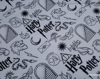 Character Flannel Fabric - Harry Potter Artifacts on White - By the yard - 100% Cotton Flannel