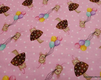 Flannel Fabric - Party Mice on Pink With Dots - By the yard - 100% Cotton Flannel