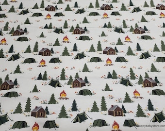 Flannel Fabric - Camping Tents Wilderness - By the Yard - 100% Cotton Flannel