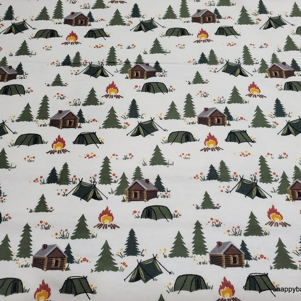 Flannel Fabric - Camping Tents Wilderness - By the Yard - 100% Cotton Flannel