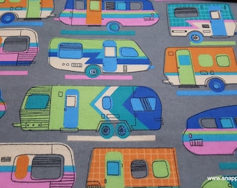 Flannel Fabric - Retro RV on Gray - By the yard - 100% Cotton Flannel