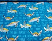 Flannel Fabric - Save the Sea Turtle - By the yard - 100% Cotton Flannel