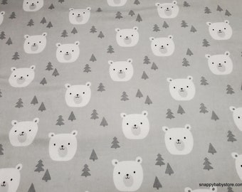 Flannel Fabric - Baby Bears Gray - By the yard - 100% Cotton Flannel