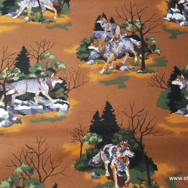 Flannel Fabric - Wild Wolves - By the yard - 100% Cotton Flannel