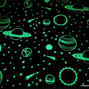 Glow in the Dark Flannel Fabric - Planets Navy Glow - By the yard - 100% Cotton Flannel