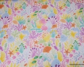 Flannel Fabric - Baby Sea Life on White - By the yard - 100% Cotton Flannel