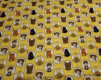 Character Flannel Fabric - Star Wars Kawaii Circle Badge - By the yard - 100% Cotton Flannel