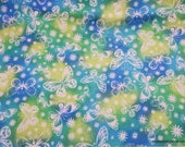 Flannel Fabric - Butterflies Blue Green Yellow - By the yard - 100% Cotton Flannel