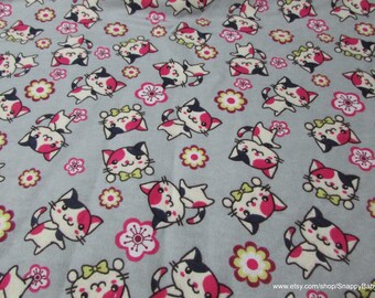 Flannel Fabric - Bowtie Cats - By the yard - 100% Cotton Flannel