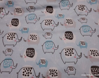 Flannel Fabric - Dotty Elephants Blue - By the yard - 100% Cotton Flannel