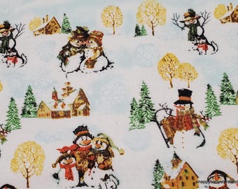 Remnant Flannel Fabric - Country Snowman - Choose your Size - 100% Cotton Flannel