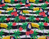 Flannel Fabric - Toucans on Black and White Stripes - By the yard - 100% Cotton Flannel