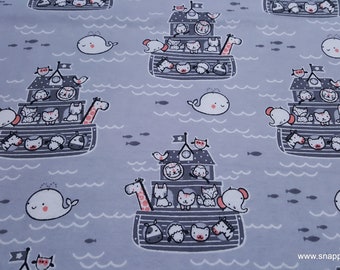 Flannel Fabric - Baby Ark on Gray - By the yard - 100% Cotton Flannel