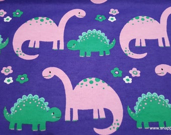 Flannel Fabric - Pink and Green Dinos - By the Yard - 100% Cotton Flannel