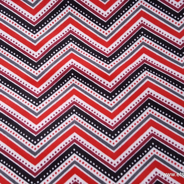 Flannel Fabric - Metro Dotted Chevron Red - By the Yard - 100% Cotton Flannel