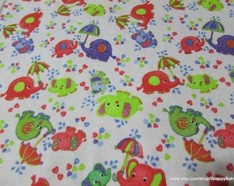 Flannel Fabric - Baby Elephants with Umbrellas - By the yard - 100% Cotton Flannel