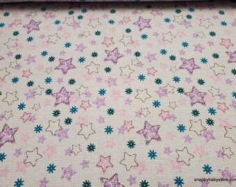 Premium Flannel Fabric - Stars Pink Purple Gray - By the yard - 100% Cotton Flannel