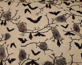 Flannel Fabric - Black Bats on Branches - By the Yard - 100% Cotton Flannel