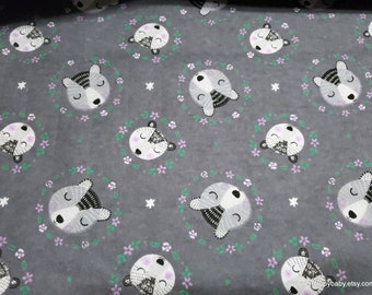 Flannel Fabric - Bear Wreaths on Gray - By the yard - 100% Cotton Flannel