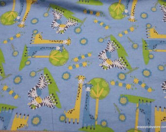Flannel Fabric - Zebra Pal Blue - By the yard - 100% Cotton Flannel