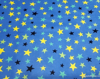 Flannel Fabric - Aliens Stars Blue - By the yard - 100% Cotton Flannel