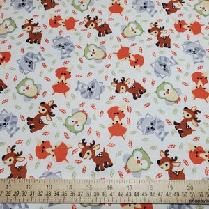 Flannel Fabric Sweet Woodland Buddies on White By the Yard 100% Cotton Flannel image 2