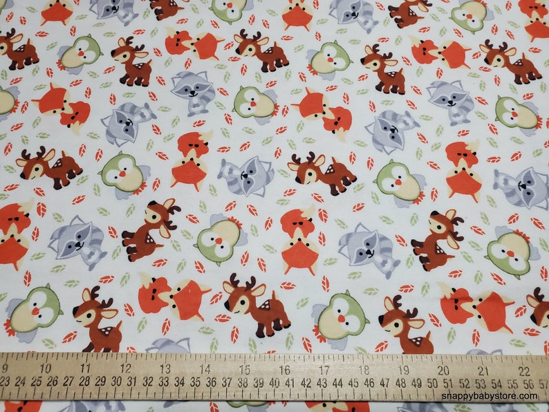 Flannel Fabric Sweet Woodland Buddies on White By the Yard 100% Cotton Flannel image 2