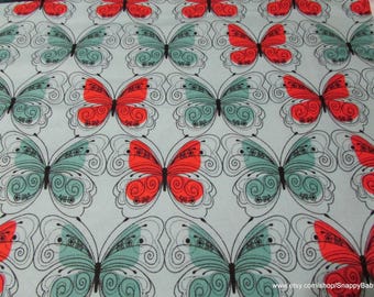 Flannel Fabric - Stenciled Butterflies - By the yard - 100% Cotton Flannel
