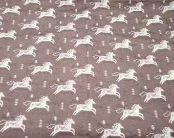 Flannel Fabric - Jumping Horses - By the yard - 100% Cotton Flannel
