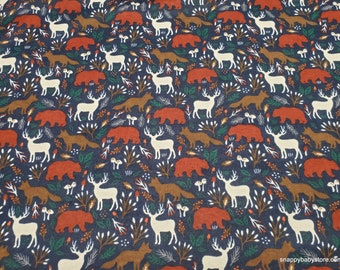 Flannel Fabric - Woodland Wildlife Navy - By the yard - 100% Cotton Flannel