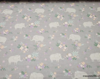 Flannel Fabric - Soft Elephant Floral Gray - By the yard - 100% Cotton Flannel