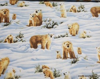 Flannel Fabric - Photo Real Polar Bear - By the yard - 100% Cotton Flannel