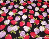 Flannel Fabric - Strawberries on Black - By the Yard - 100% Cotton Flannel