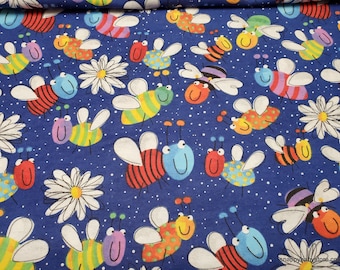 Flannel Fabric - Ladybugs on Navy - By the yard - 100% Cotton Flannel