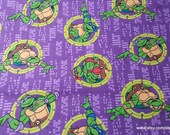 Character Flannel Fabric - Teenage Mutant Ninja TMNT Turtles Badges - By the Yard - 100% Cotton Flannel