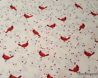 Remnant Flannel Fabric - Cardinals on Vines Cream - Choose your Size - 100% Cotton Flannel