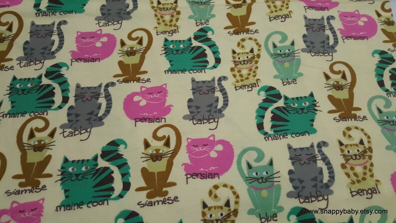 Flannel Fabric Kitty Breeds By the Yard 100% Cotton Flannel image 1