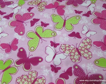 Flannel Fabric - Butterfly Flight Pink - By the yard - 100% Cotton Flannel