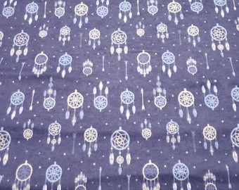 Flannel Fabric - Dreamcatchers Navy - By the yard - 100% Cotton Flannel