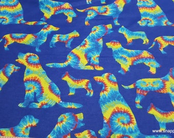 Flannel Fabric - Tie Dye Dog - By the yard - 100% Cotton Flannel