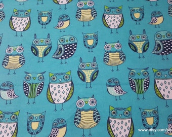 Flannel Fabric - Nature Owl Green - By the yard - 100% Cotton Flannel
