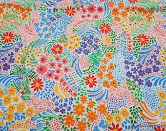 Premium Flannel Fabric - Colorful Flowerbed White Premium - By the yard - 100% Cotton Flannel
