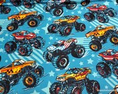 Flannel Fabric - Monster Trucks - By the yard - 100% Cotton Flannel