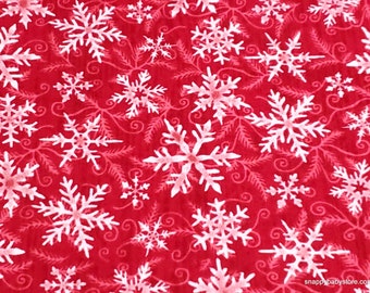 Christmas Premium Flannel Fabric - Winter Elegance Snowflakes Red Premium - By the yard - 100% Premium Cotton Flannel
