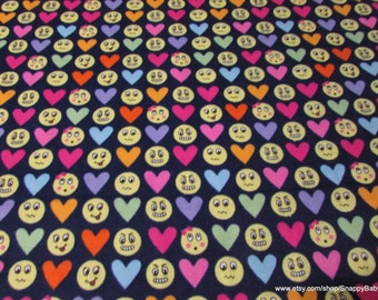 Flannel Fabric - Love Emoticons on Navy - By the yard - 100% Cotton Flannel