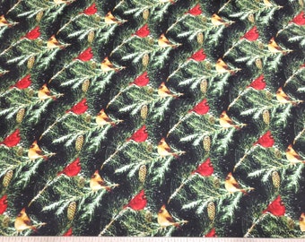 Christmas Premium Flannel Fabric - Snow Bird Cardinals on Branches Premium - By the yard - 100% Premium Cotton Flannel