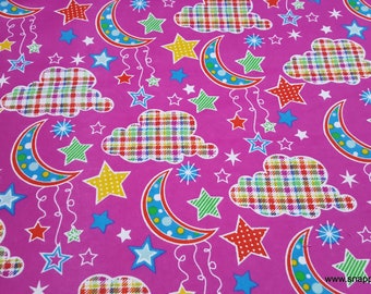 Flannel Fabric - Dot Moon Fuschia - By the yard - 100% Cotton Flannel